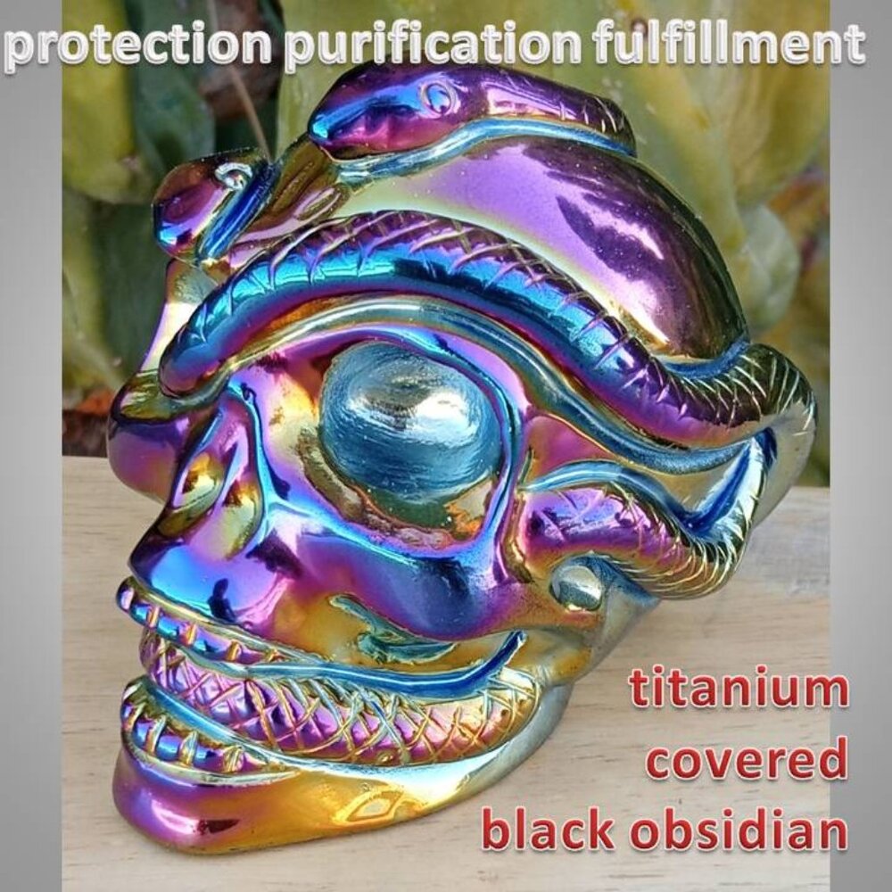 ❤️ LAST DAY!   titanium covered black obsidian SKULL